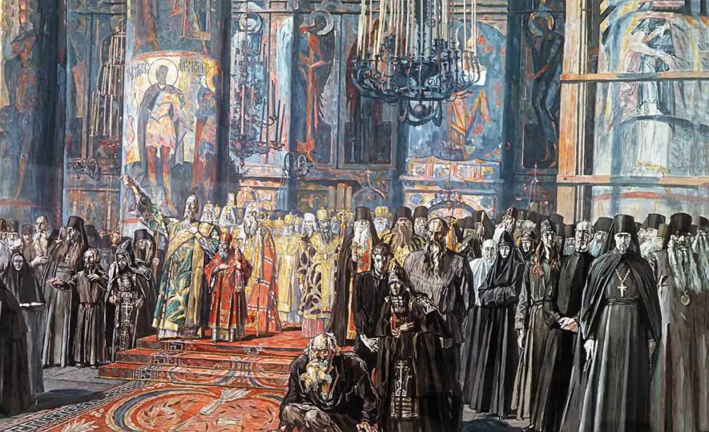 В храме - "Русь уходящая", картина П. Корина